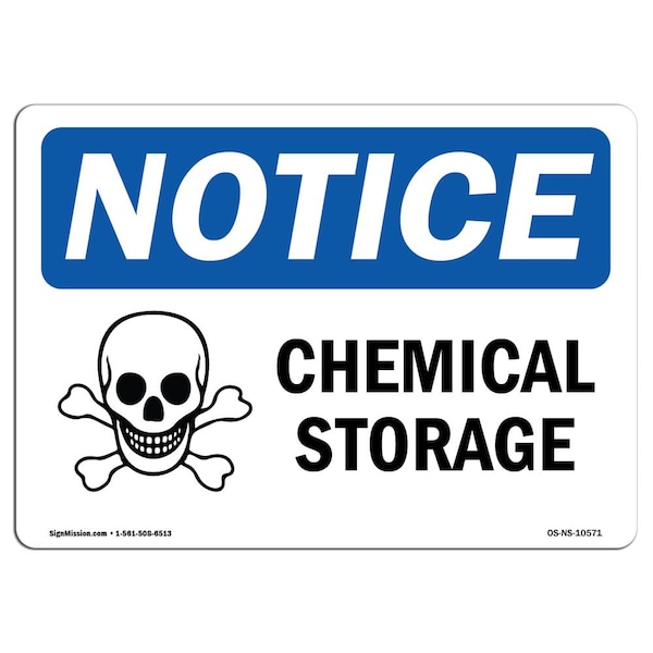 Safety Sign, OSHA Notice, 3.5" Height, Chemical Storage Sign With Symbol, Landscape, 10PK